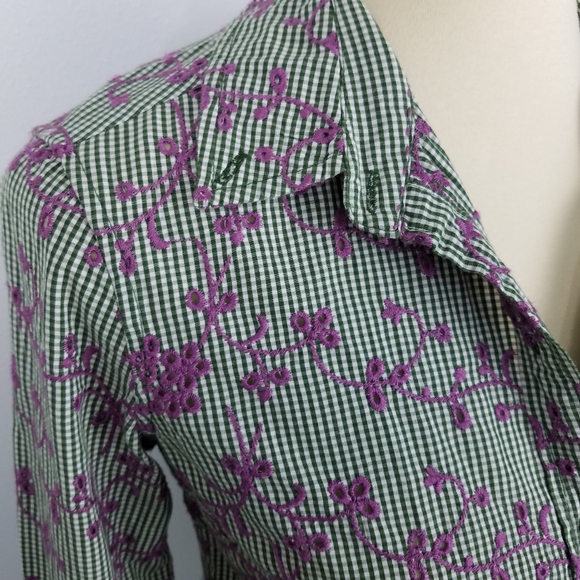 Anthro Odille Purple & Green Eyelet Button Down 5 for $30 - Picture 3 of 9